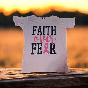 Faith Over Fear Pink Ribbon T-Shirt 1X Breast Cancer Awareness Fight